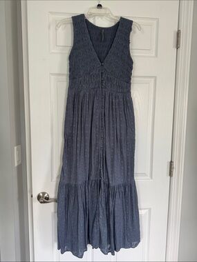 Anthropologie Peregrine Sleeveless Blue Midi Dress with Textured Detail
